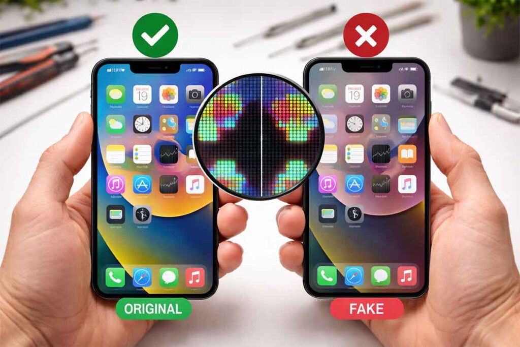تفاوت ال سی دی اصلی و کپی گوشی آیفون